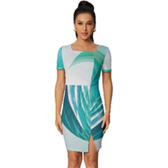 Tsunami Tidal Wave Wave Minimalist Ocean Sea Fitted Knot Split End Bodycon Dress by Ravend