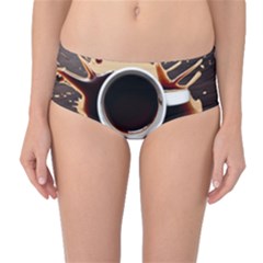 Coffee Cafe Espresso Drink Beverage Mid-waist Bikini Bottoms by Ravend