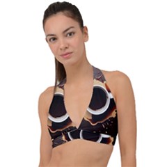 Coffee Cafe Espresso Drink Beverage Halter Plunge Bikini Top by Ravend