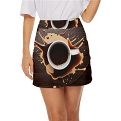 Coffee Cafe Espresso Drink Beverage Mini Front Wrap Skirt by Ravend