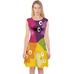 Colorful Cats Capsleeve Midi Dress by Sparkle