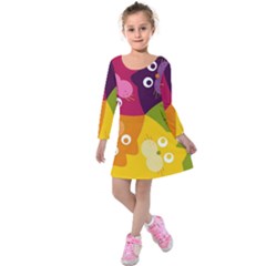 Colorful Cats Kids  Long Sleeve Velvet Dress