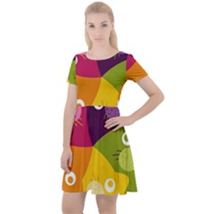 Colorful Cats Cap Sleeve Velour Dress  by Sparkle