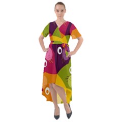 Colorful Cats Front Wrap High Low Dress