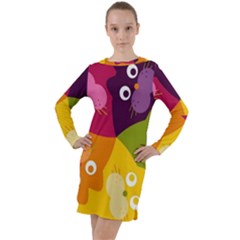 Colorful Cats Long Sleeve Hoodie Dress