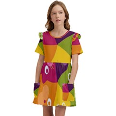 Colorful Cats Kids  Frilly Sleeves Pocket Dress by Sparkle