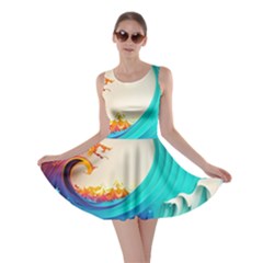 Tsunami Tidal Wave Waves Minimalist Ocean Sea Skater Dress by Ravend