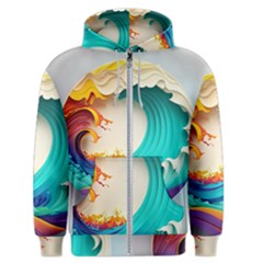 Tsunami Tidal Wave Waves Minimalist Ocean Sea Men s Zipper Hoodie by Ravend