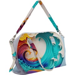 Tsunami Tidal Wave Waves Minimalist Ocean Sea Canvas Crossbody Bag by Ravend