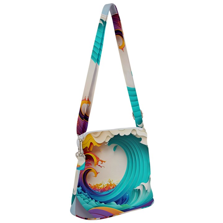 Tsunami Tidal Wave Waves Minimalist Ocean Sea Zipper Messenger Bag