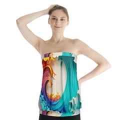 Tsunami Tidal Wave Waves Minimalist Ocean Sea Strapless Top by Ravend