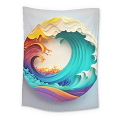 Tsunami Tidal Wave Waves Minimalist Ocean Sea Medium Tapestry by Ravend