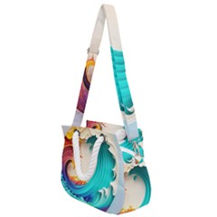 Tsunami Tidal Wave Waves Minimalist Ocean Sea Rope Handles Shoulder Strap Bag by Ravend