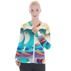 Tsunami Tidal Wave Waves Minimalist Ocean Sea Casual Zip Up Jacket by Ravend