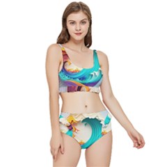 Tsunami Tidal Wave Waves Minimalist Ocean Sea Frilly Bikini Set by Ravend