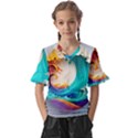 Tsunami Tidal Wave Waves Minimalist Ocean Sea Kids  V-Neck Horn Sleeve Blouse View1