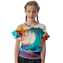 Tsunami Tidal Wave Waves Minimalist Ocean Sea Kids  Cut Out Flutter Sleeves by Ravend