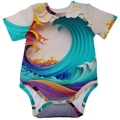 Tsunami Tidal Wave Waves Minimalist Ocean Sea Baby Short Sleeve Bodysuit by Ravend