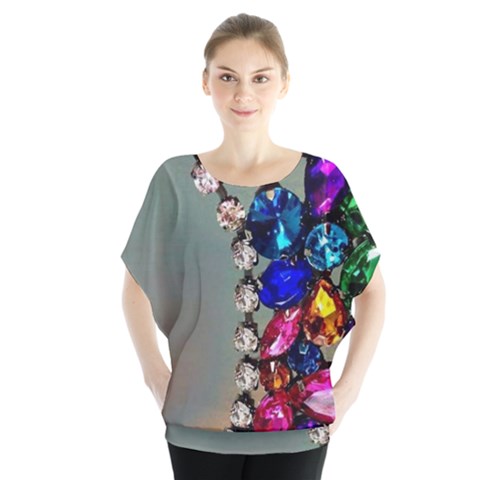 Colorful Diamonds Batwing Chiffon Blouse by Sparkle