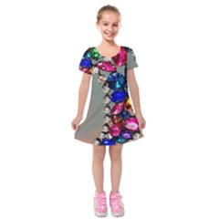 Colorful Diamonds Kids  Short Sleeve Velvet Dress