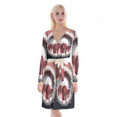 Christmas Wreath Winter Festive Season Nature Long Sleeve Velvet Front Wrap Dress by Ravend