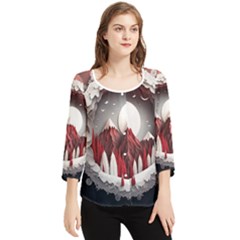 Christmas Wreath Winter Festive Season Nature Chiffon Quarter Sleeve Blouse by Ravend