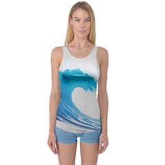 Wave Tsunami Tidal Wave Ocean Sea Water One Piece Boyleg Swimsuit by Ravend