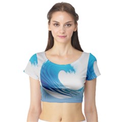 Wave Tsunami Tidal Wave Ocean Sea Water Short Sleeve Crop Top by Ravend