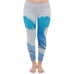 Wave Tsunami Tidal Wave Ocean Sea Water Classic Winter Leggings by Ravend