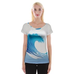 Wave Tsunami Tidal Wave Ocean Sea Water Cap Sleeve Top by Ravend