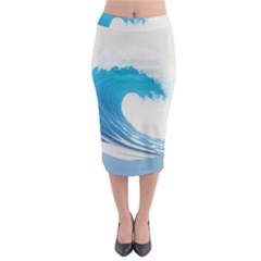 Wave Tsunami Tidal Wave Ocean Sea Water Midi Pencil Skirt by Ravend