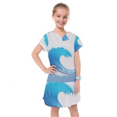 Wave Tsunami Tidal Wave Ocean Sea Water Kids  Drop Waist Dress by Ravend