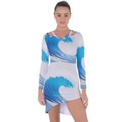 Wave Tsunami Tidal Wave Ocean Sea Water Asymmetric Cut-out Shift Dress by Ravend