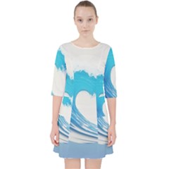 Wave Tsunami Tidal Wave Ocean Sea Water Quarter Sleeve Pocket Dress by Ravend