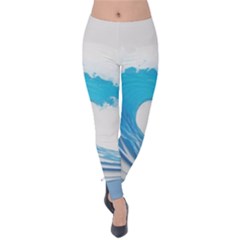 Wave Tsunami Tidal Wave Ocean Sea Water Velvet Leggings by Ravend