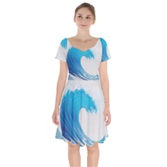 Wave Tsunami Tidal Wave Ocean Sea Water Short Sleeve Bardot Dress by Ravend