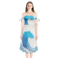 Wave Tsunami Tidal Wave Ocean Sea Water Shoulder Tie Bardot Midi Dress by Ravend