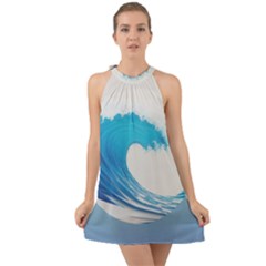 Wave Tsunami Tidal Wave Ocean Sea Water Halter Tie Back Chiffon Dress by Ravend