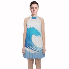 Wave Tsunami Tidal Wave Ocean Sea Water Velvet Halter Neckline Dress  by Ravend