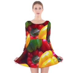 Colorful Capsicum Long Sleeve Velvet Skater Dress