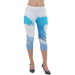 Wave Tsunami Tidal Wave Ocean Sea Water Lightweight Velour Capri Leggings  by Ravend