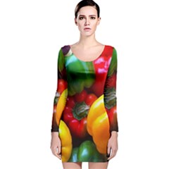 Colorful Capsicum Long Sleeve Velvet Bodycon Dress