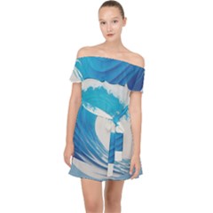 Wave Tsunami Tidal Wave Ocean Sea Water Off Shoulder Chiffon Dress by Ravend