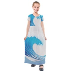 Wave Tsunami Tidal Wave Ocean Sea Water Kids  Short Sleeve Maxi Dress by Ravend