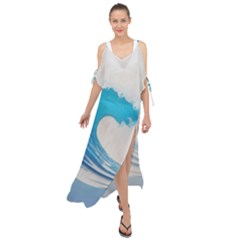 Wave Tsunami Tidal Wave Ocean Sea Water Maxi Chiffon Cover Up Dress by Ravend