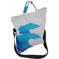 Wave Tsunami Tidal Wave Ocean Sea Water Fold Over Handle Tote Bag by Ravend