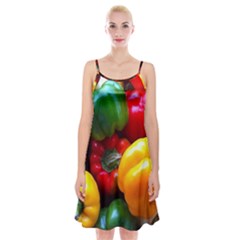 Colorful Capsicum Spaghetti Strap Velvet Dress