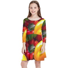 Colorful Capsicum Kids  Quarter Sleeve Skater Dress by Sparkle