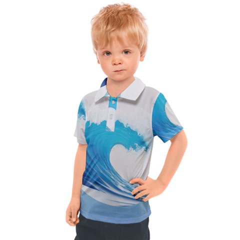 Wave Tsunami Tidal Wave Ocean Sea Water Kids  Polo Tee by Ravend