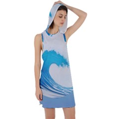 Wave Tsunami Tidal Wave Ocean Sea Water Racer Back Hoodie Dress by Ravend